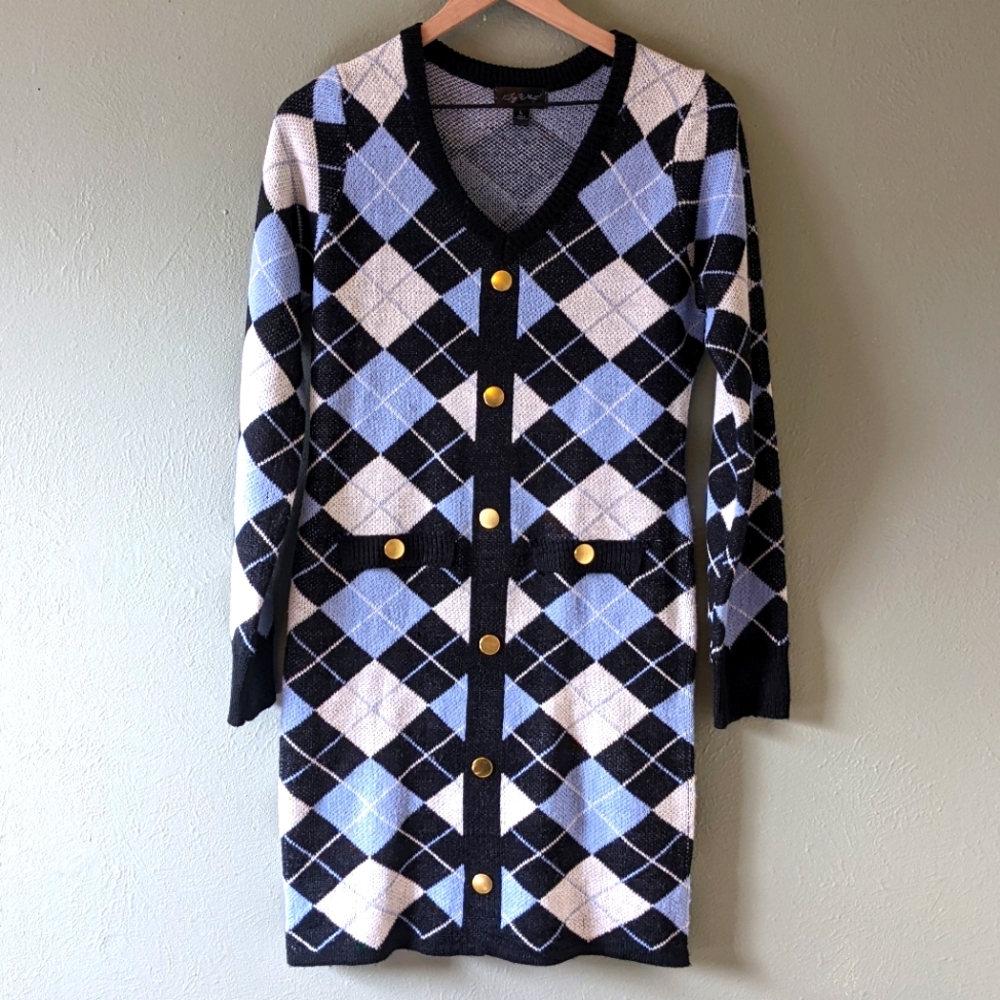 Argyle Pattern Sweater Dress Size L
